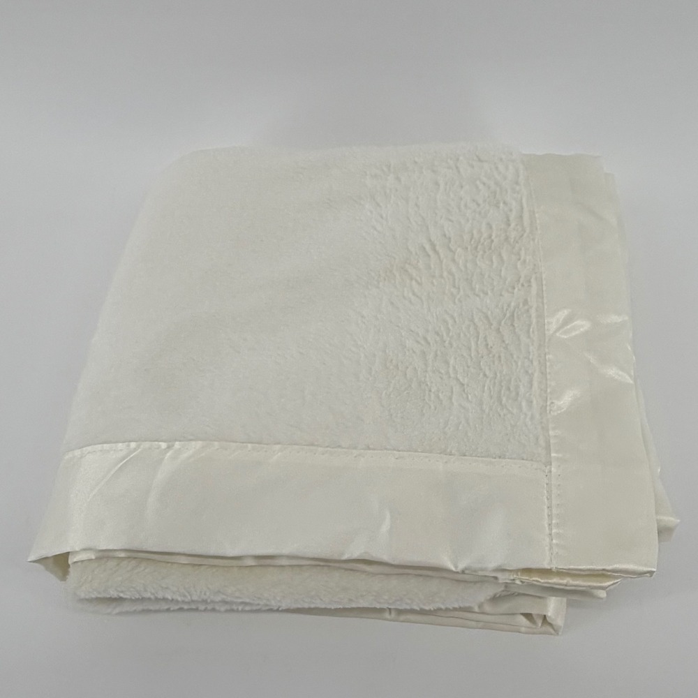 Walgreens Plush Baby Security Blanket Satin Trim Cream Ivory 36x40 Vintage Rare